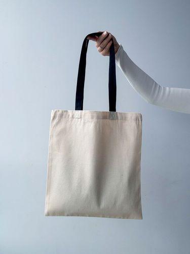 Еко-сумка з саржі з контрастними ручками - класичний бавовняний шопер для покупок, міста та щоденного використання без друку розмір: 36см х 40см