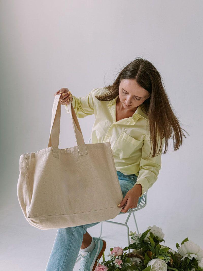 Сумка з боковою вставкою з двонитки з ущільненим дном – міцна еко-сумка для покупок і щоденного використання без друку розмір: 50см х 35см х 15см