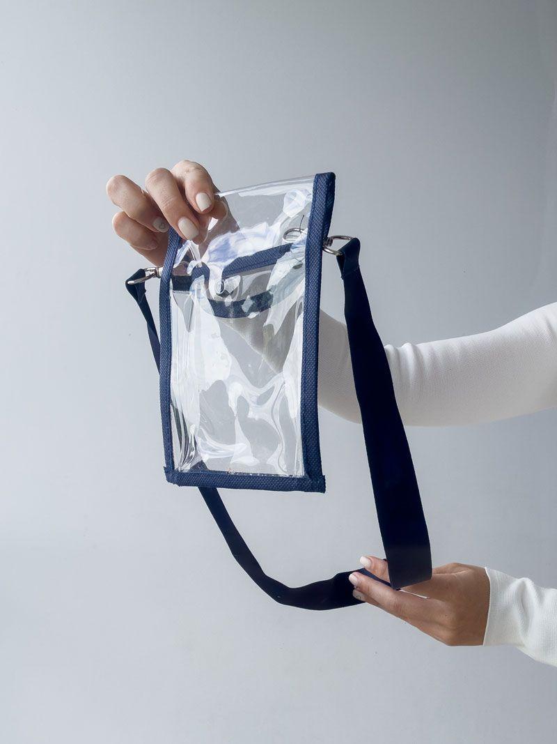 Прозора косметичка-сумочка з ПВХ з довгим ремінцем - компактний водостійкий органайзер для документів і дрібниць, без друку розмір: 10см х 12см х 2см