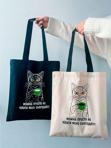 Торба "Можна не чіпати мене" з бязі з друком Чорний/Світлий беж