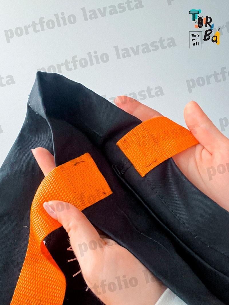 Торба лаваста з помаранчевими ручками з кишенею без друку