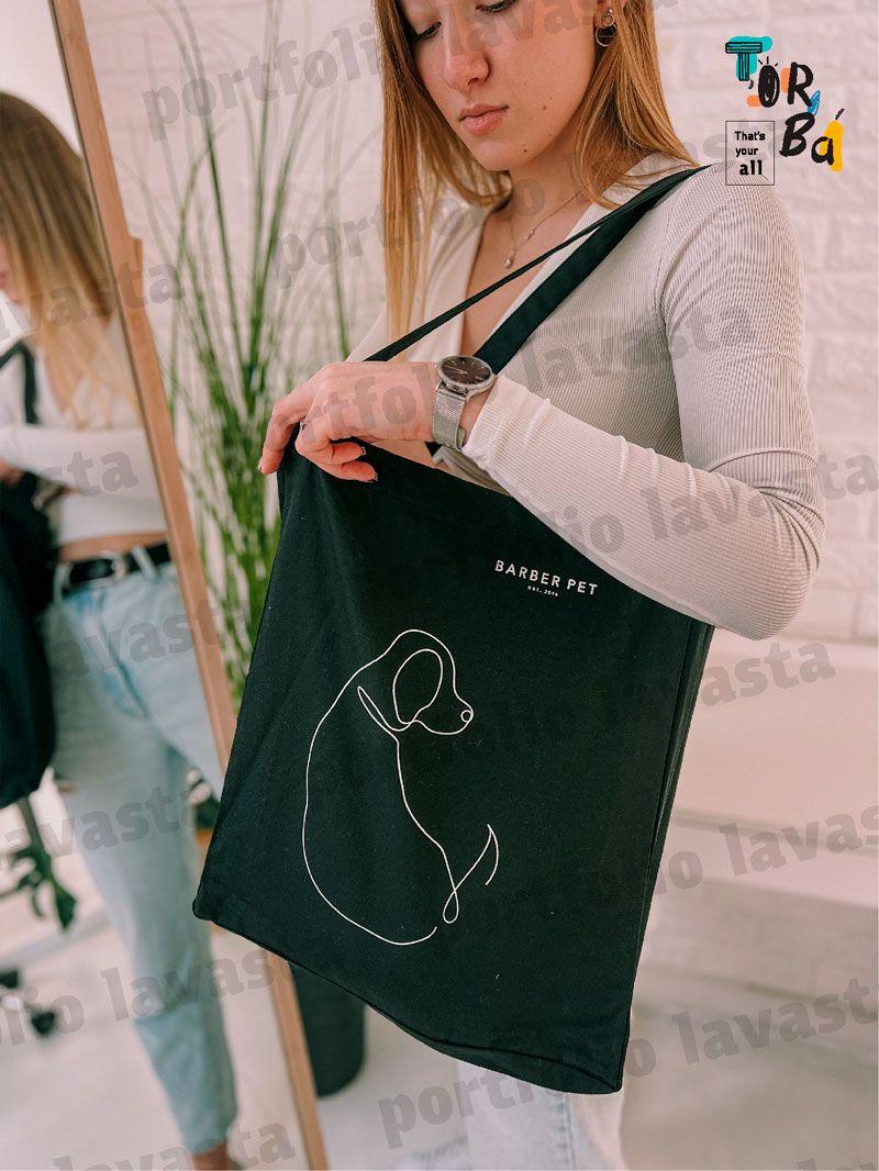 Черная сумка из саржи с длинными ручками. Стильный и удобный выбор для повседневного использования без печати Размер: 35cм х 40см х 10см