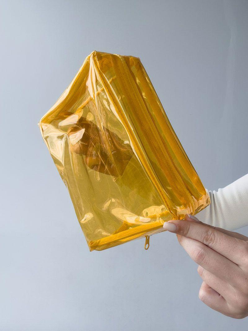 Прозора жовта косметичка з ПВХ - водостійкий органайзер для косметики та подорожей, без друку розмір: 20см х 15см х 10см