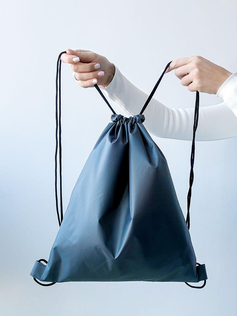 Сірий рюкзак для взуття зі світловідбивною стрічкою, без друку, розмір: 35см х 40см