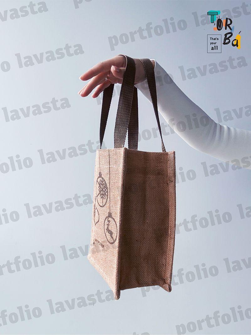 Натуральна еко-сумка для пляшок з мішковини, без друку, розмір: 20см х 25см х 10см