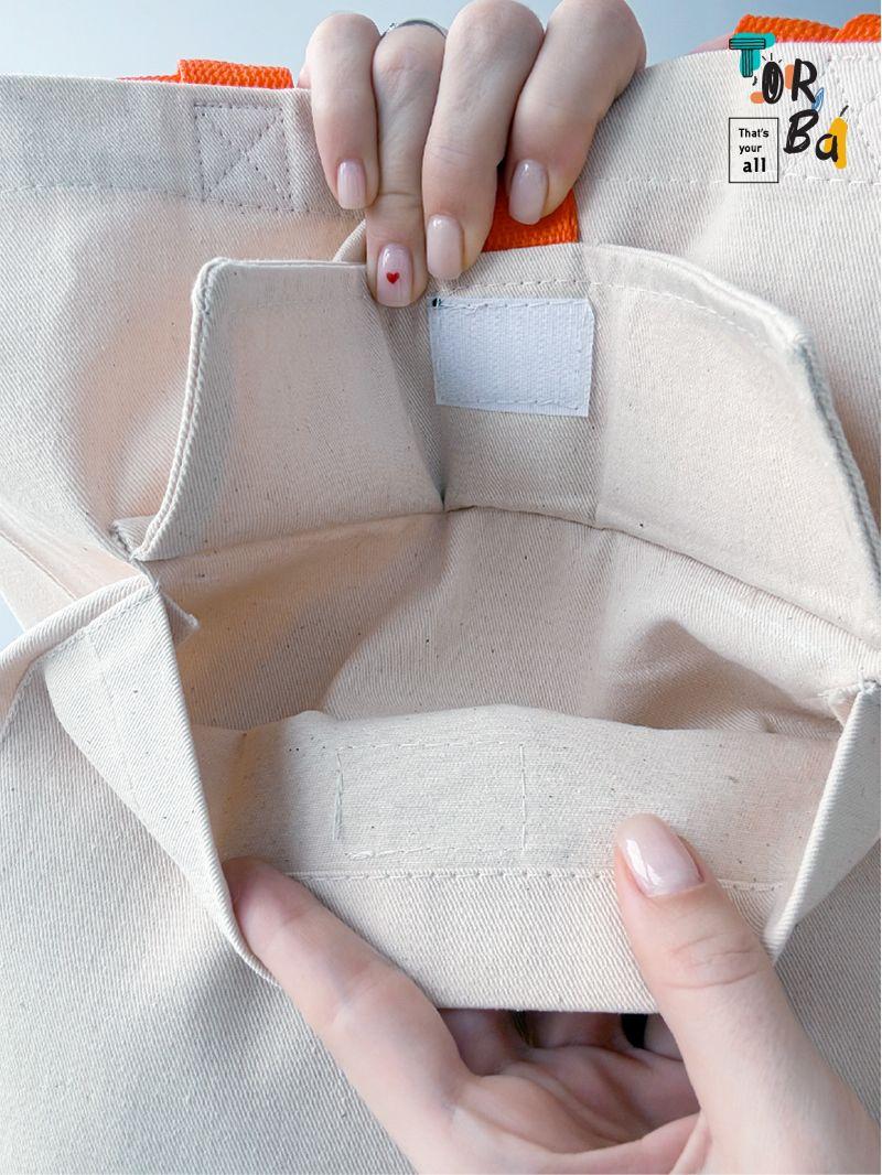 Модна світло-бежева сумка-шопер з оригінальною нашивною стрічкою, без друку, розмір: 38см х 45см х 10см