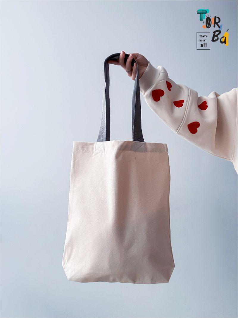 Еко-сумка із кишенею, нависаючою стрічкою та кольоровими ручками, без друку, розмір: 35см х 40см х 7см