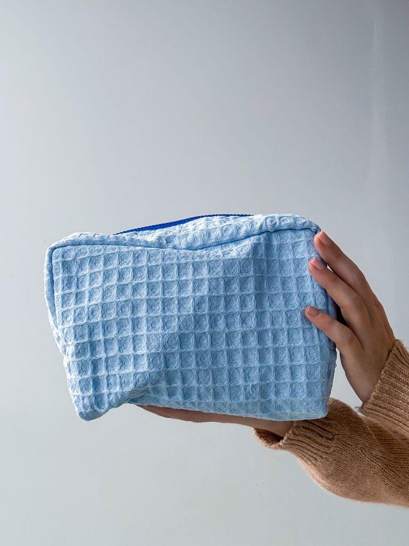 М’яка косметичка з вафельної тканини - зручна і стильна для подорожей і щоденного використання, розмір: 23cм х 15см х 12см