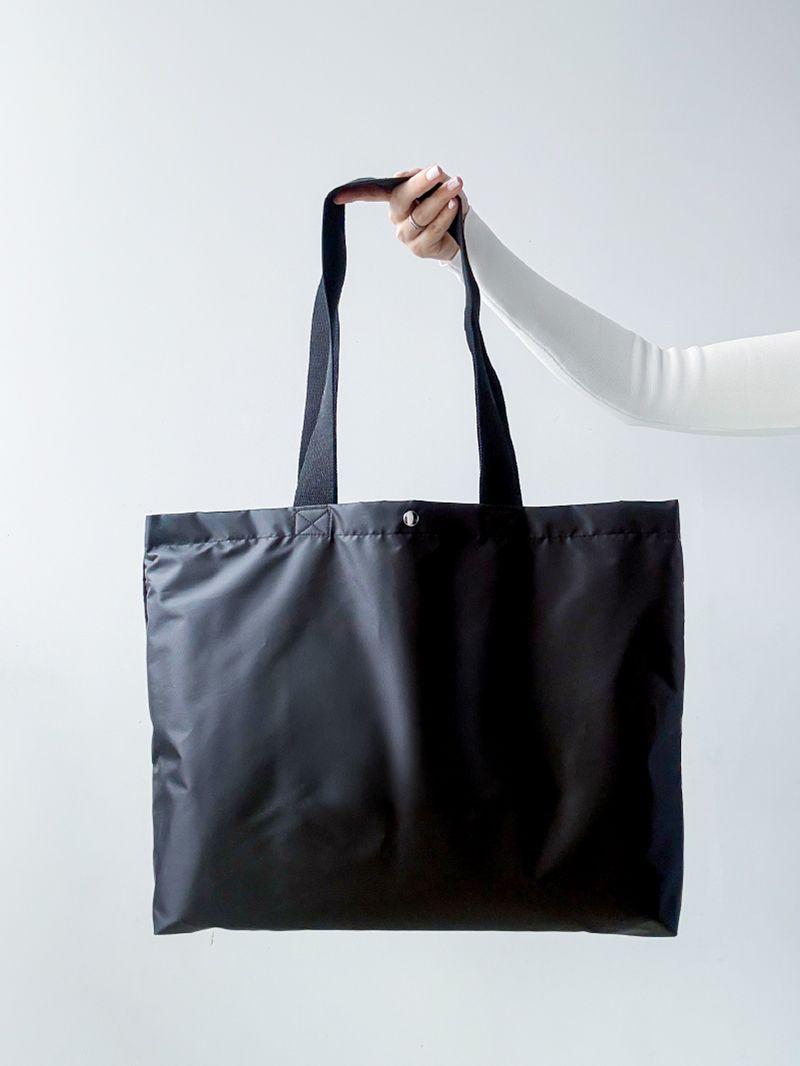 Чорний великий шопер з дном, з водовідштовхувальної плащової тканини, без друку, розмір: 50см х 35см х 8см