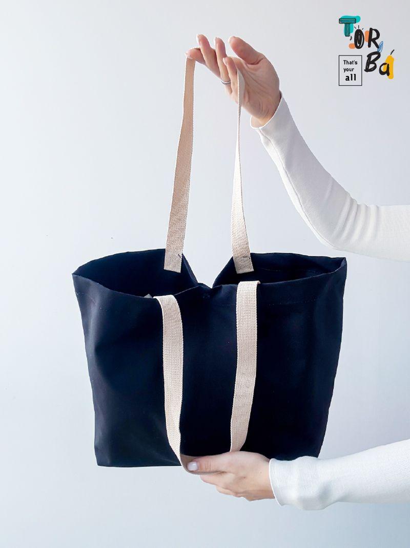 Об'ємний шопер з канвасу та брезенту, в в двох кольорах, без друку, розмір: 46см х 31см х 13см