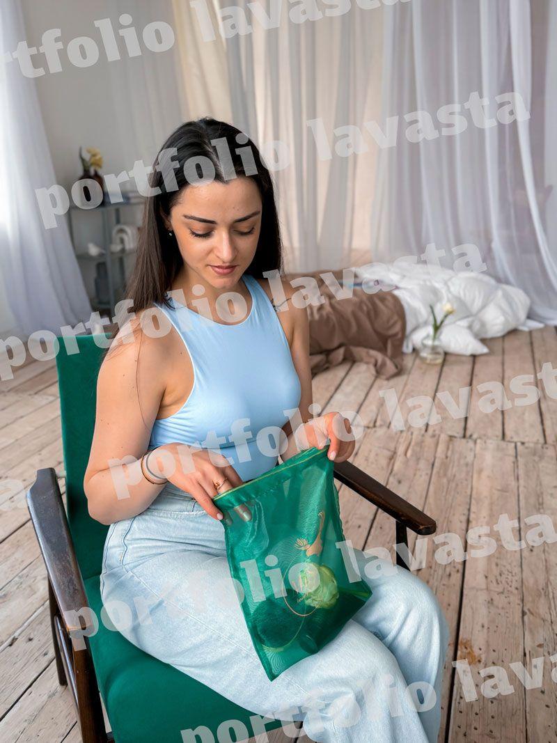 Прозрачный сетчатый мешочек на завязках - многоразовый упаковочный мешочек для косметики, подарков или хранения, без печати, размер: 20см х 25см