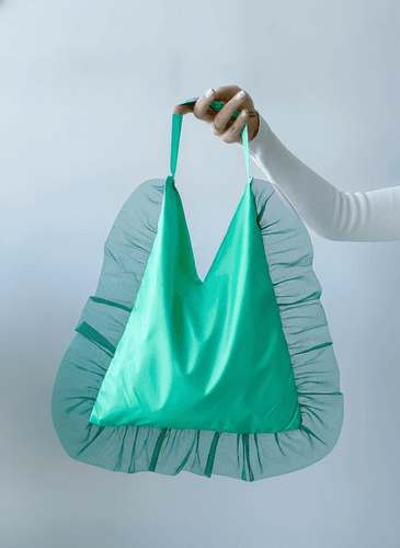 Green Raincoat Fabric Bag with Clear Ruffles