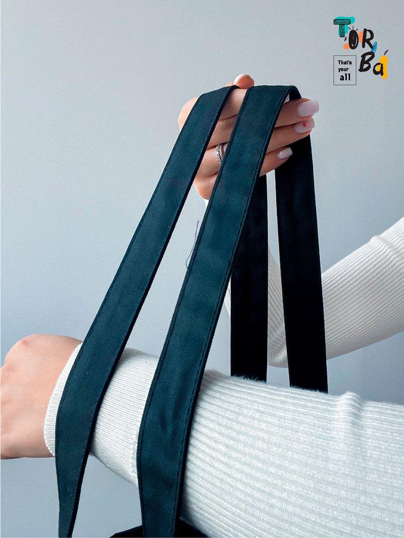 Черная сумка из саржи с длинными ручками. Стильный и удобный выбор для повседневного использования без печати Размер: 35cм х 40см х 10см