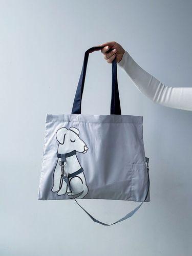 Сумка із саржі з ілюстрацією собаки та повідком - стильна бавовняна еко-сумка з принтом для прогулянок, покупок і щоденного використання без друку розмір: 55см × 35см