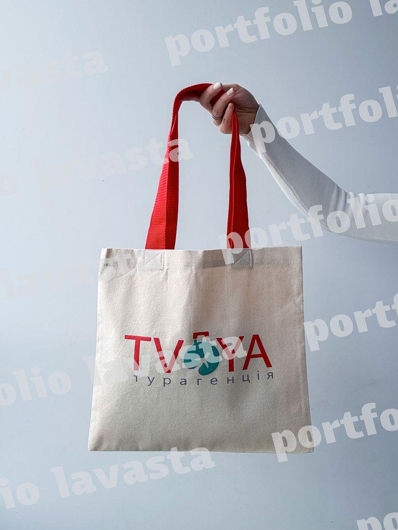 Екосумка з двонитки з червоними ручками без друку розмір: 35см х 38см