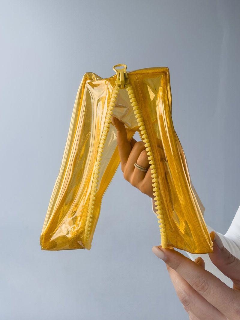 Прозора жовта косметичка з ПВХ - водостійкий органайзер для косметики та подорожей, без друку розмір: 20см х 15см х 10см