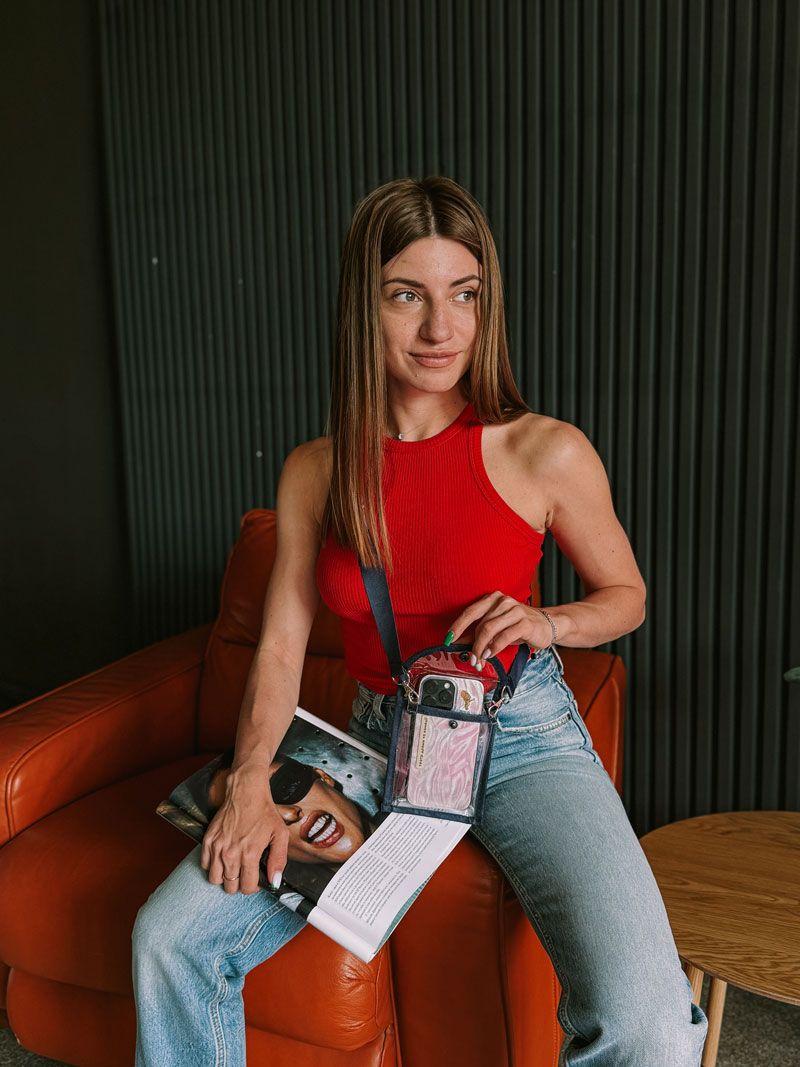 Прозора косметичка-сумочка з ПВХ з довгим ремінцем - компактний водостійкий органайзер для документів і дрібниць, без друку розмір: 10см х 12см х 2см