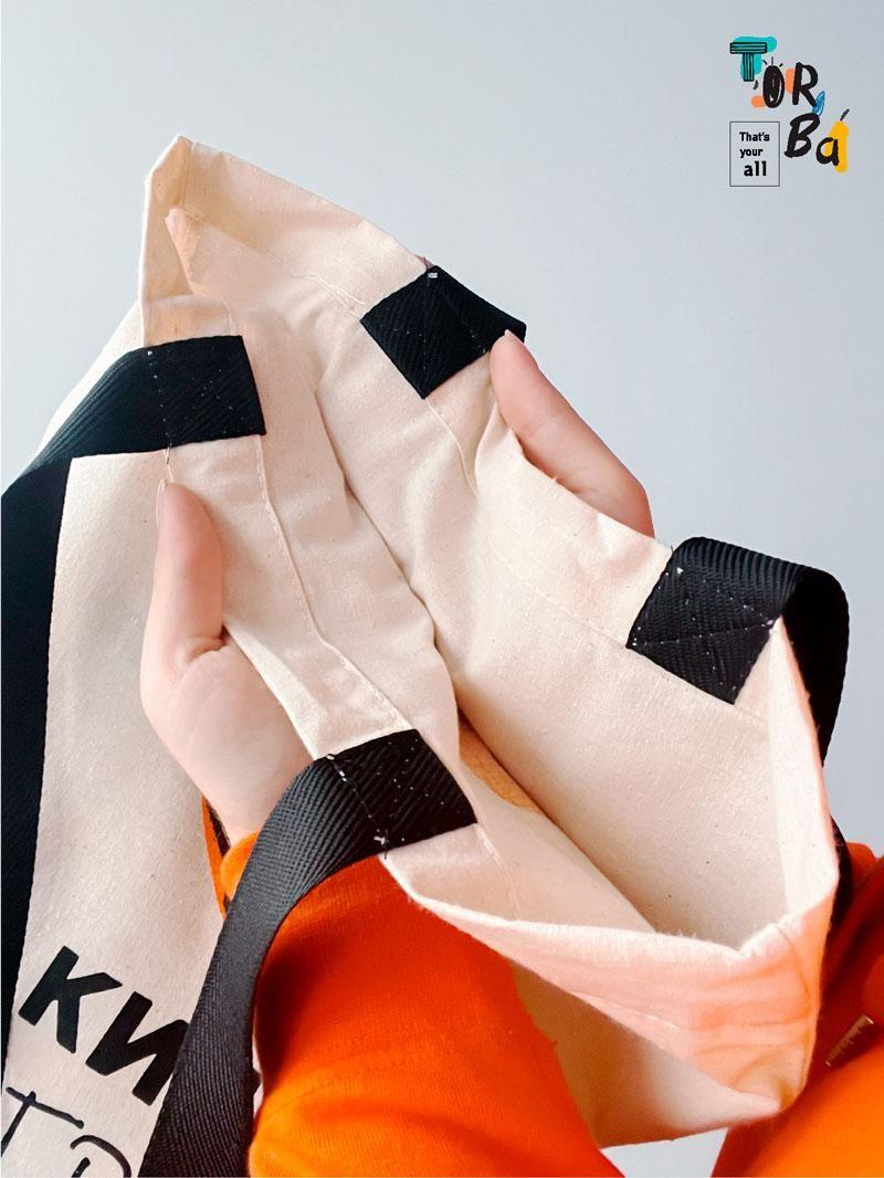 Шопер тигрица с черными ручками из тонкого коттона без печати Размер: 35см х 40см