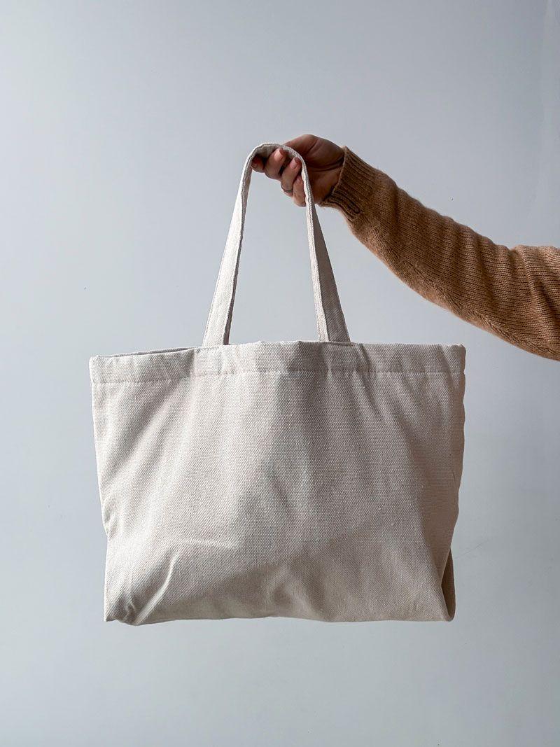 Містка еко-сумка з зав’язкою - бавовняна торба-шопер для покупок, поїздок і повсякденного використання, без друку, розмір: 65см х 35см х 35см