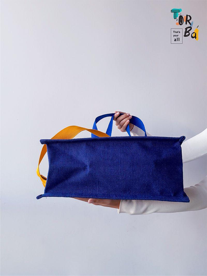 Практична джутова сумка-шопер з ручками та довгим ремінцем, без друку, розмір: 38см х 35см х 15см