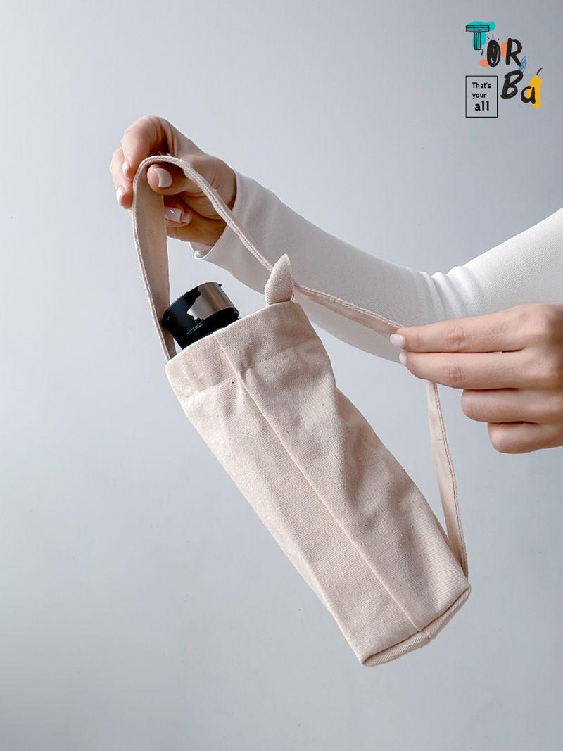 Цупка натуральна сумка для пляшки з саржі, без друку, розмір: 10см х 28см х 10см