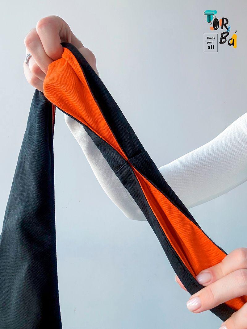 Черная сумка с оранжевой подкладкой, материал канвас, стильная и удобная сумка без печати, размер 43см x 92см