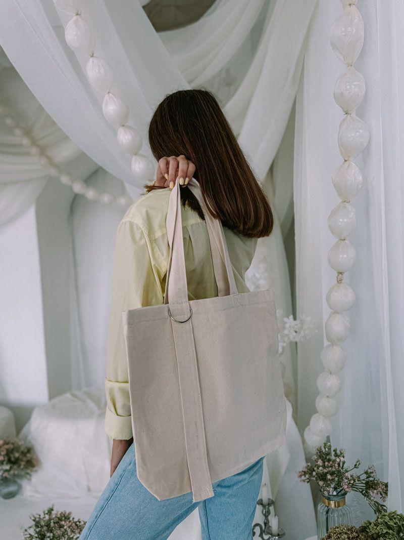 Еко-шопер із двунитки з кільцем — стильна бавовняна сумка для покупок і щоденного використання без друку, розміри: 43см х 35см х 8см