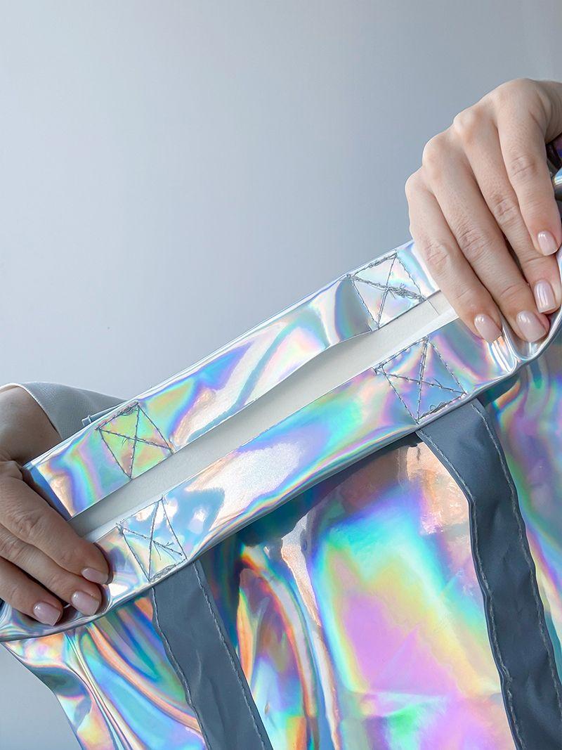 Эффектная трендовая голографическая сумка-шопер, без печати, размер: 40см х 40см х 10см