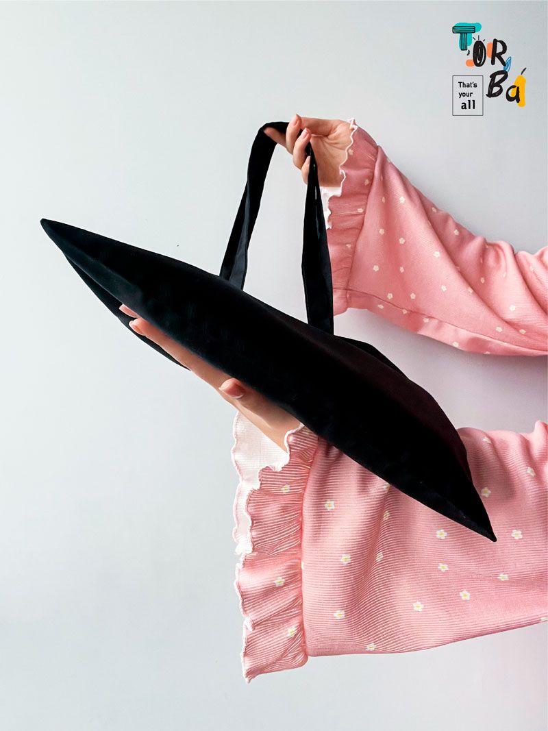 Черная экологическая сумка из саржи эконом. Стильная и крепкая для ежедневного использования. без печати Размер: 35см х 38см