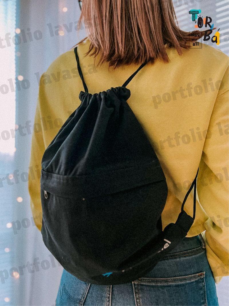 Котоновый рюкзачок для сменки с наружным карманом на замочке без печати Размер: 35cм х 40см