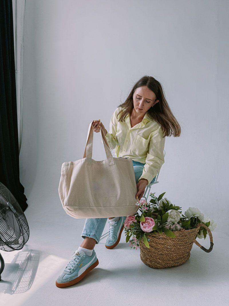 Сумка з боковою вставкою з двонитки з ущільненим дном – міцна еко-сумка для покупок і щоденного використання без друку розмір: 50см х 35см х 15см