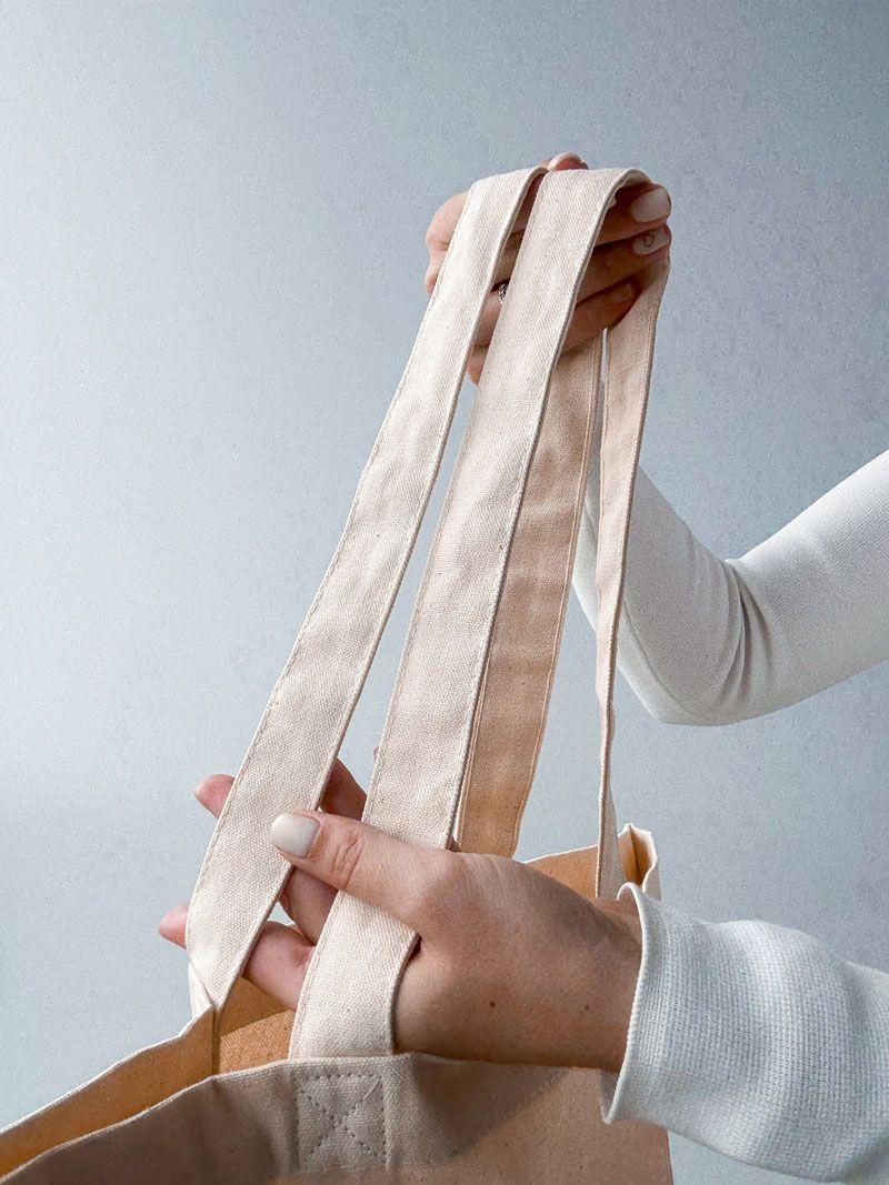 Бежева шопер-сумка з двунитки - містка екосумка з натуральної тканини для покупок і щоденного використання без друку, розмір: 52см х 42см х 10см