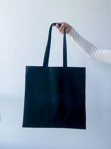 Еко сумка-шопер із щільної двонитки - чорна плоска тканинна сумка з довгими ручками для покупок і щоденного використання без друку розмір: 40 см х 40 см