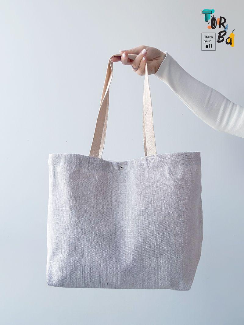 Об'ємний шопер з канвасу та брезенту, в в двох кольорах, без друку, розмір: 46см х 31см х 13см