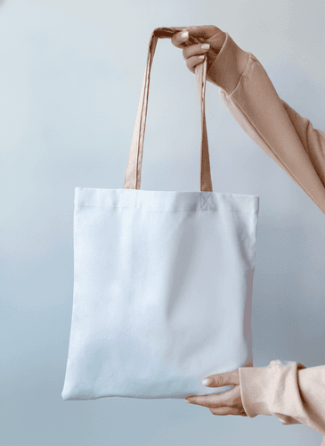 Heavy Cotton White Tote Bag with Beige Handles