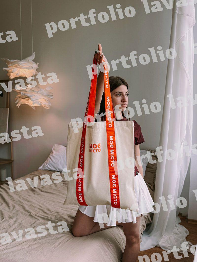 Бежева еко-сумка шопер із контрастними довгими ручками - щільна бавовняна сумка для покупок і щоденного використання без друку, розмір: 40см х 45см