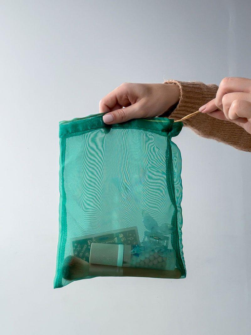 Прозрачный сетчатый мешочек на завязках - многоразовый упаковочный мешочек для косметики, подарков или хранения, без печати, размер: 20см х 25см