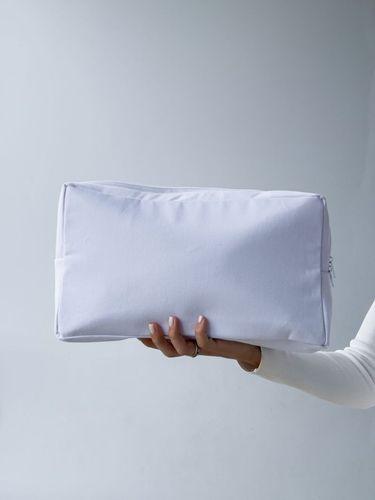 Біла косметичка з саржі на блискавці – місткий тканинний органайзер для косметики та аксесуарів без друку розмір: 35,6 см × 21,1 см × 6,9 см