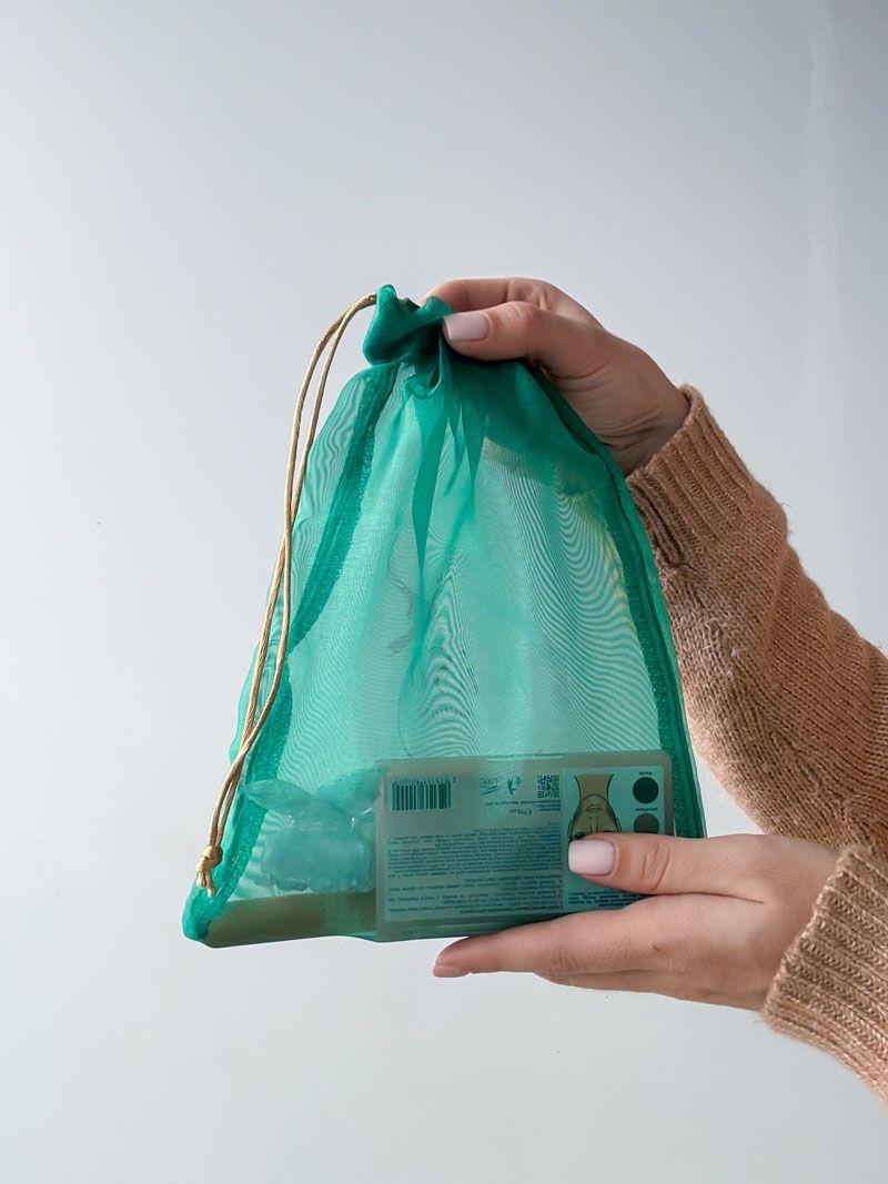 Прозрачный сетчатый мешочек на завязках - многоразовый упаковочный мешочек для косметики, подарков или хранения, без печати, размер: 20см х 25см