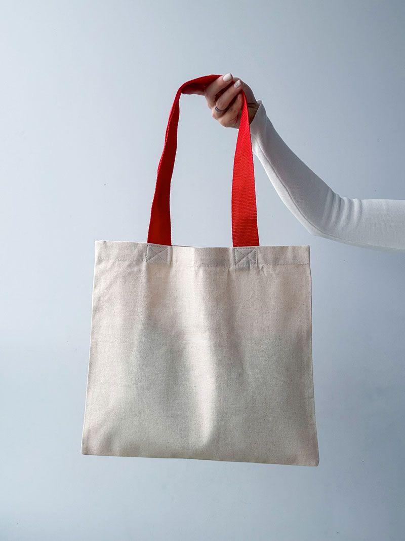 Екосумка з двонитки з червоними ручками без друку розмір: 35см х 38см