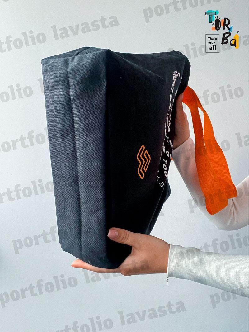 Торба лаваста з помаранчевими ручками з кишенею без друку