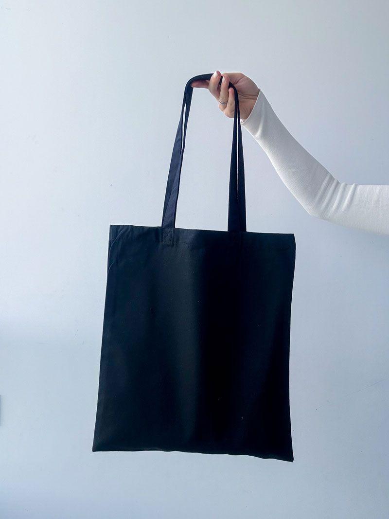 Чорна шопер-сумка з саржі - щільна бавовняна еко-сумка з довгими ручками для покупок і щоденного використання без друку розмір: 37см × 41см