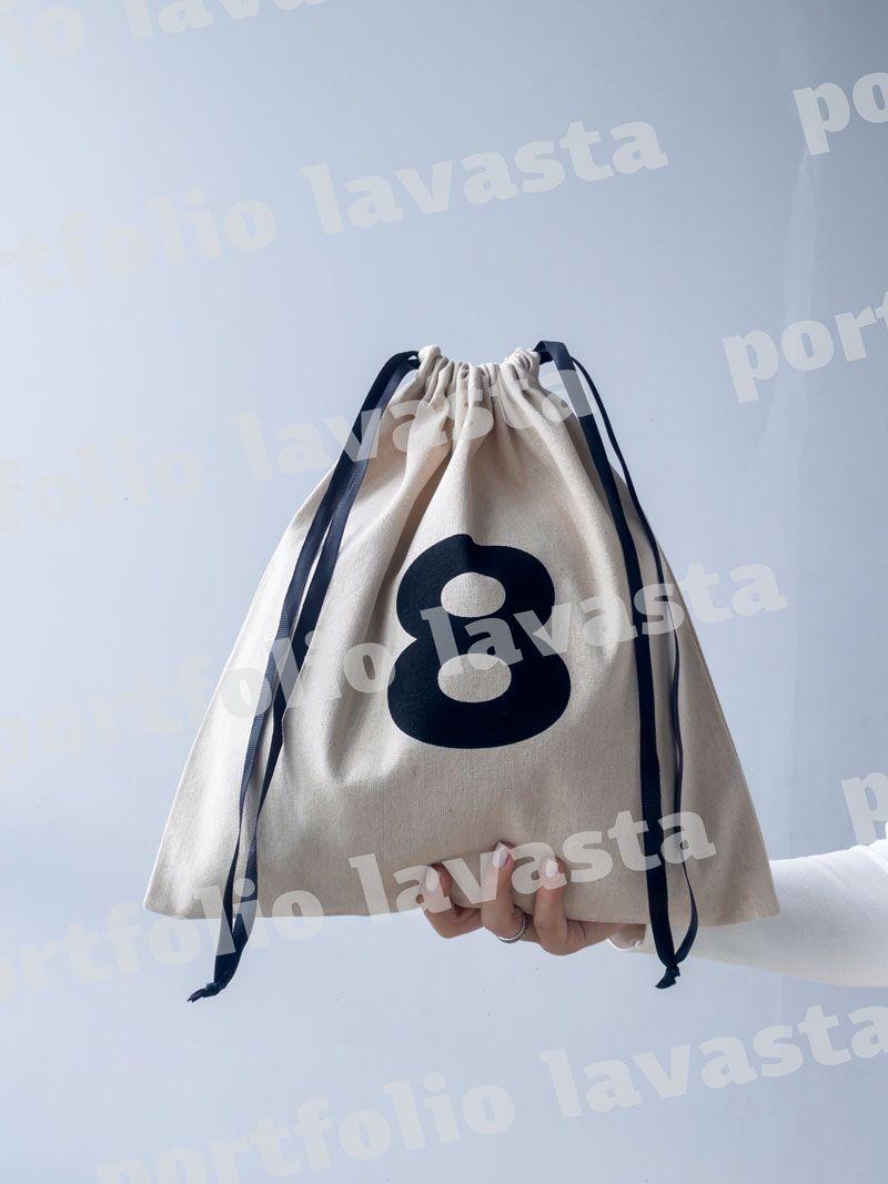 Мішечок із двонитки з темно-синім шнурком – багаторазовий еко-мішечок для зберігання та подарункової упаковки без друку розмір: 37см х 37см