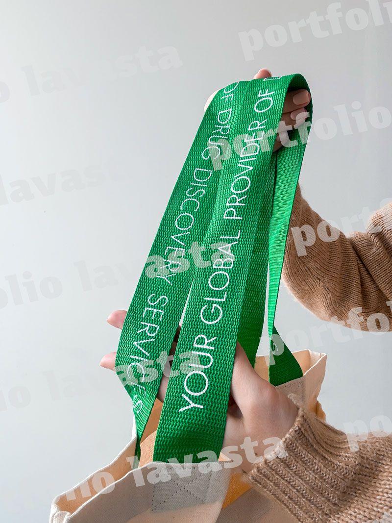 Еко-сумка з кишенею та зеленими ручками - багаторазовий шопер з натуральної тканини для покупок і щоденного використання, без друку, розмір: 35см х 38см х 7см