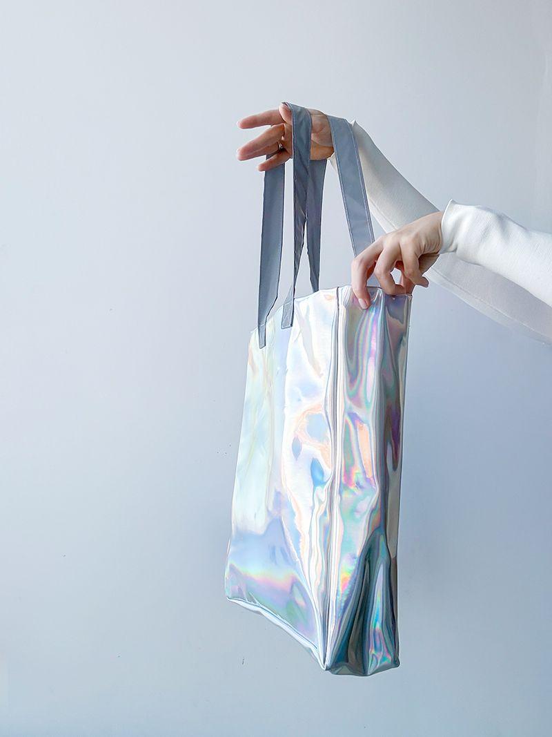 Эффектная трендовая голографическая сумка-шопер, без печати, размер: 40см х 40см х 10см