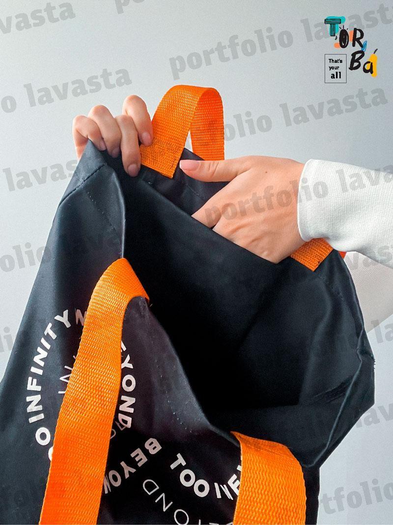 Торба лаваста з помаранчевими ручками з кишенею без друку