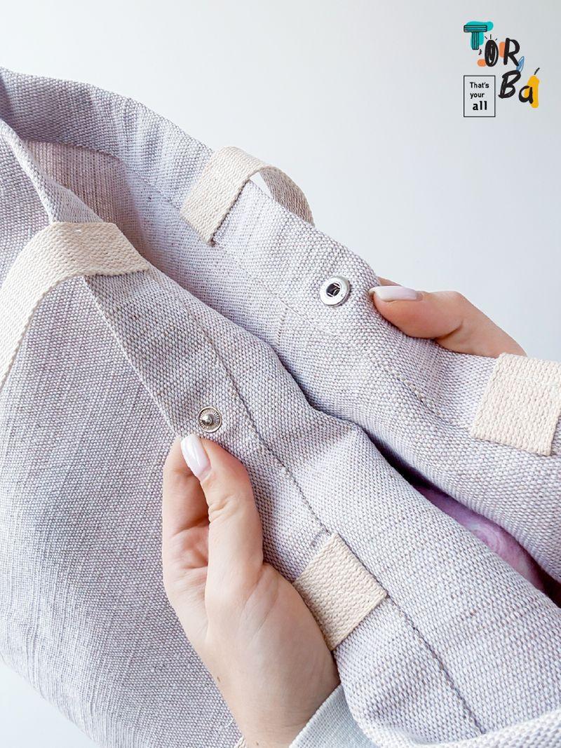 Об'ємний шопер з канвасу та брезенту, в в двох кольорах, без друку, розмір: 46см х 31см х 13см