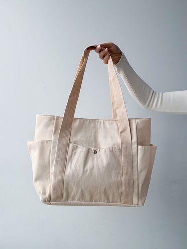 Світлий шопер із саржі з кишенею та блискавкою - містка й міцна тканинна сумка для покупок і міста без друку, розмір: 38см х 32см x 25см