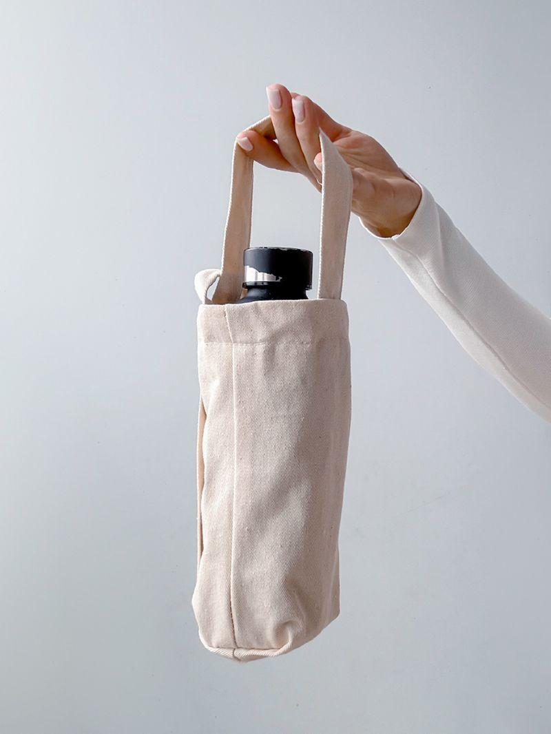 Цупка натуральна сумка для пляшки з саржі, без друку, розмір: 10см х 28см х 10см