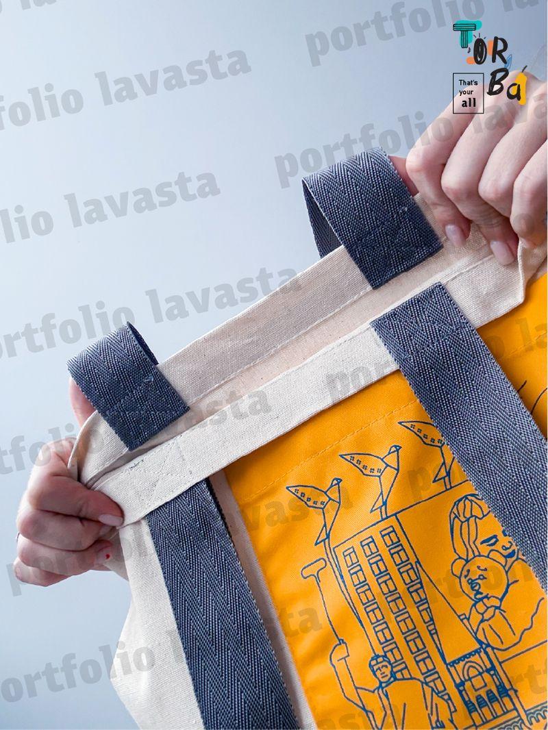 Еко-сумка із кишенею, нависаючою стрічкою та кольоровими ручками, без друку, розмір: 35см х 40см х 7см